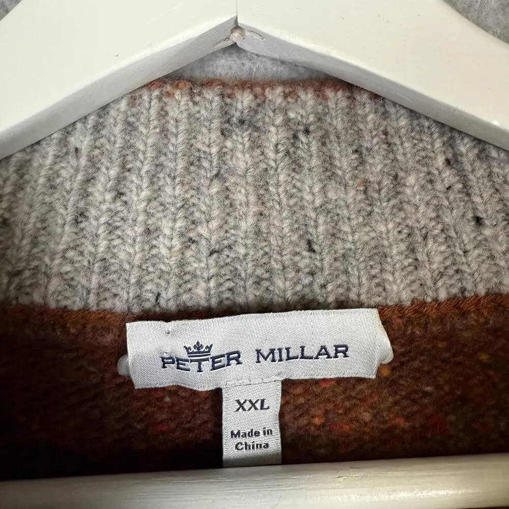 Peter Millar Donegal 1/4 Zip Golf Sweater Mens 2XL Alpaca Burnt Orange MSRP $278